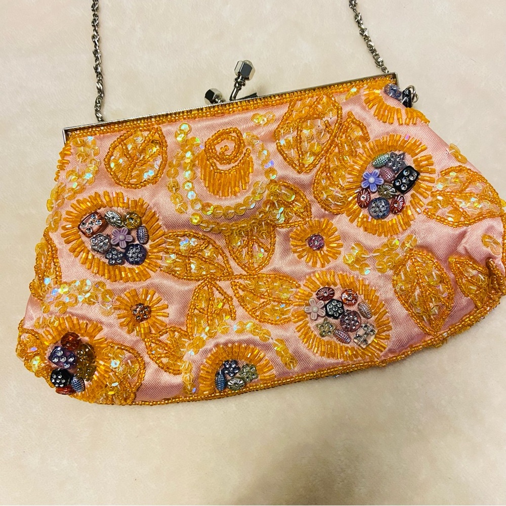 Embellished Orange and Pink Women's Bag